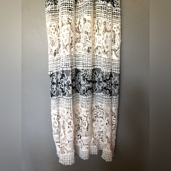 SUNDAY IN BROOKLYN X ANTHROPOLOGIE Navy & Cream Crochet Maxi Boho Dress Size XS - Picture 5 of 7